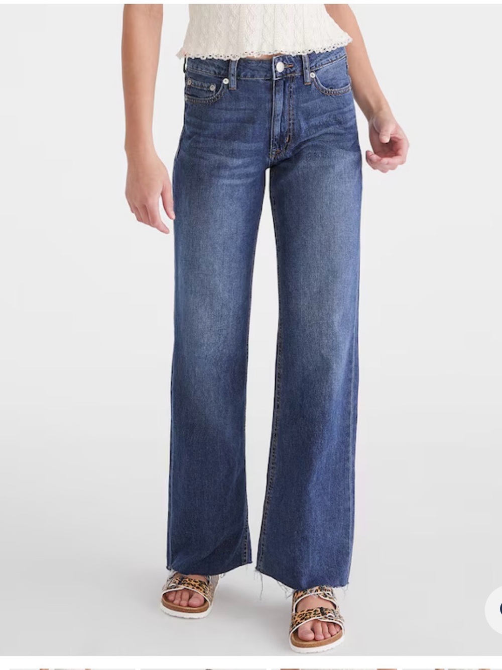 Aeropostale High Rise Wide Leg Jeans Raw Hem Blue Size 2 Regular